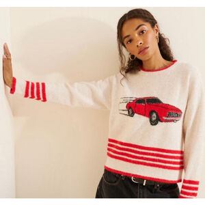 Flat White Intarsia Car Pullover Sweater 2X $98 Retail
